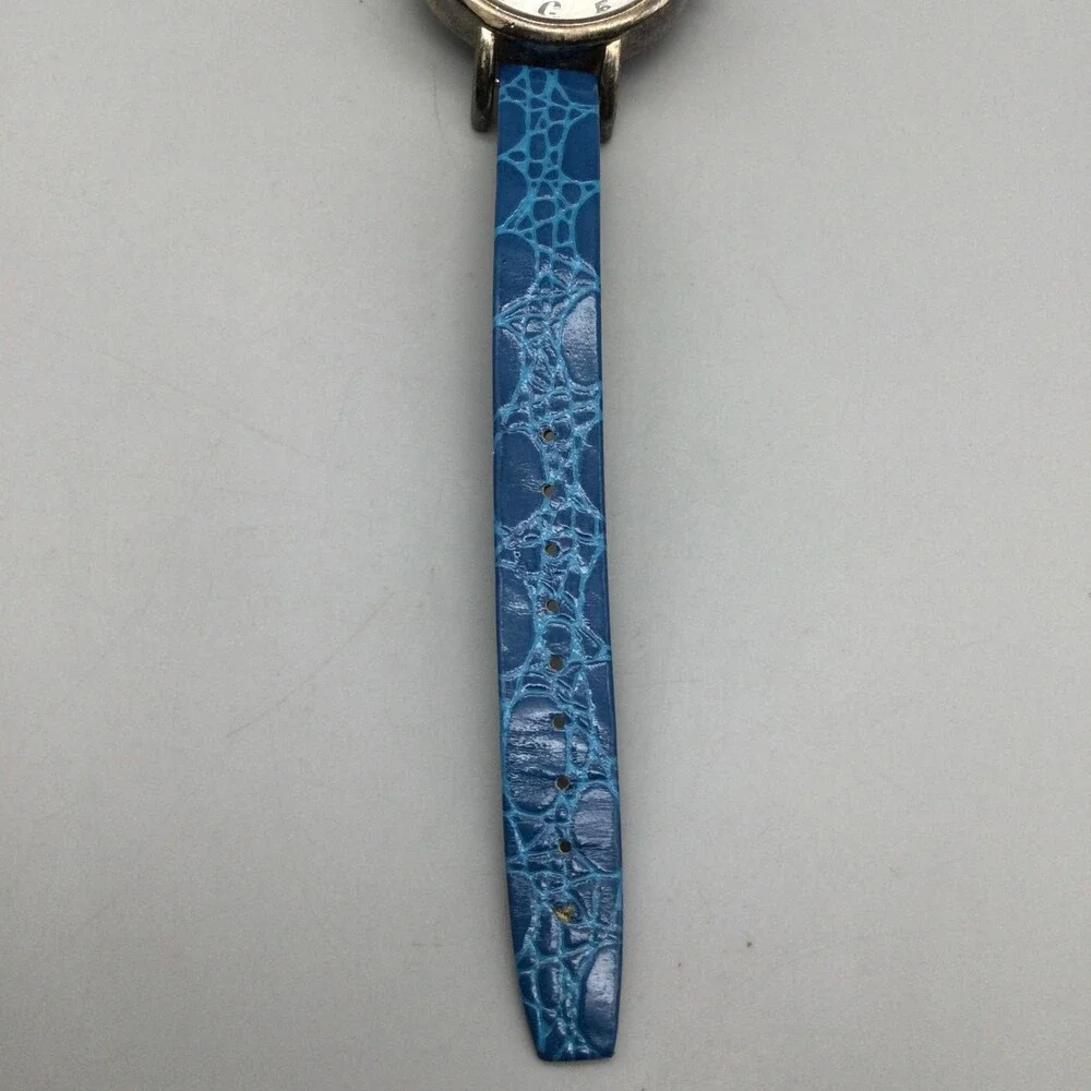 Ecclissi 23860 Womens Watch 36mm Sterling Silver Blue Leather New Battery